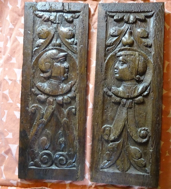 PAIR OF 16TH century English Tudor carved oak romayne portrait panels £ ...