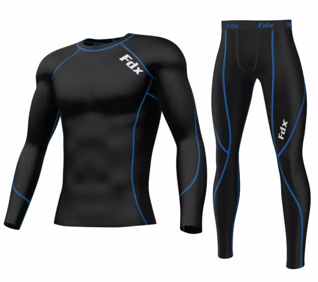 FDX Mens Compression Armour Base layer Top Skin Fit Shirt + Leggings set