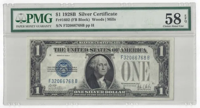 Series 1928B $1 Silver Certificate Fr.1602 PMG 58EPQ (57636)