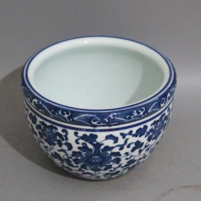 5.3 Inch Chinese Blue and White Porcelain Jar Qing Qianlong Lotus Pattern Pot