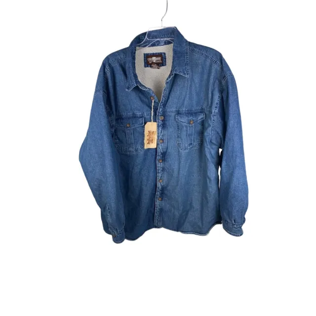 LEVI STRAUSS Mens Blue Jean Denim Sherpa Fleece Lined Shirt Jacket Size 2XL