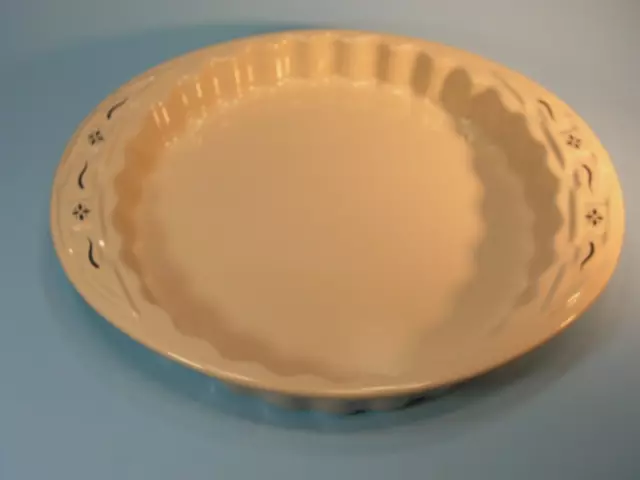 Longaberger Pottery Woven Traditions Heirloom Ivory Tart Pan Quiche Dish Blue