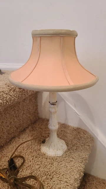Vntg antique white Cast  iron  tiffany style lamp base handsewn silk lampshADE