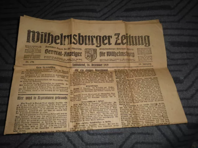 alte Zeitung Wilhelmsburger Zeitung , Sonnabend 20.Dezember 1919