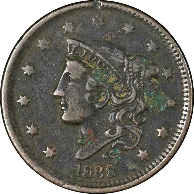 1838 Coronet Large Cent BN - Ungraded VF-XF
