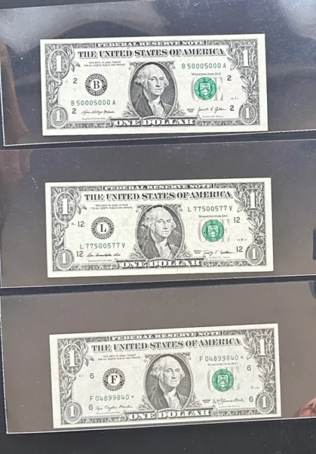 FANCY SERIAL NUMBERS $1 Dollar Bills  Lot Of 3 Notes- No Reserve Auction