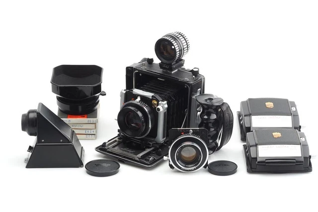 A Linhof Super Technika V 6x9 Medium Format Folding Camera, cream, body