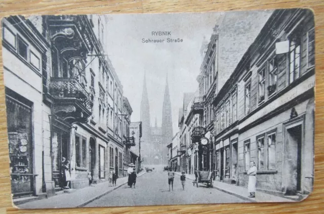 Old postcard Rybnik Schrauer Str. / Silesia