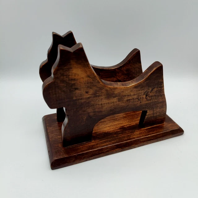 Vintage Dog Wood Napkin Holder Desk Letter Mail Holder Scottie Dog Handmade