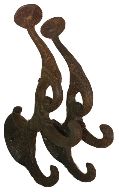 Iron Hooks Pair Of Ornate Rustic Singles For Hat Or  Coat Rack
