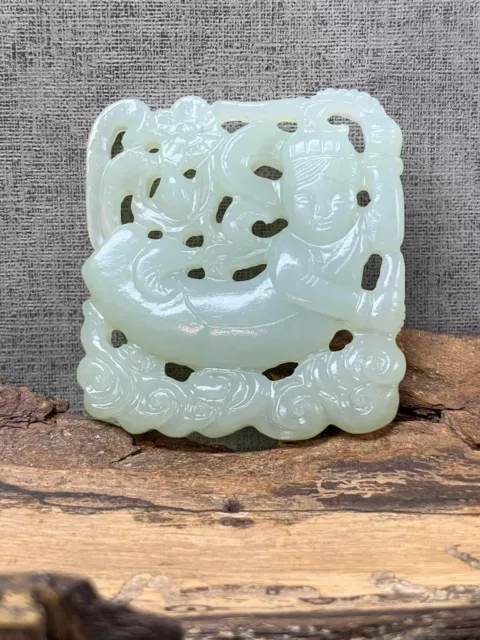 Rare Chinese Antique Hetian Late Qing Dynasty Jade Pendant 31 g