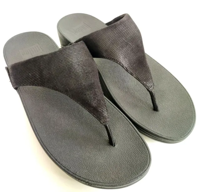 FitFlop Lulu Shimmer Womens Size 10 Black Slide Slipper Flip Flop Thong Sandals