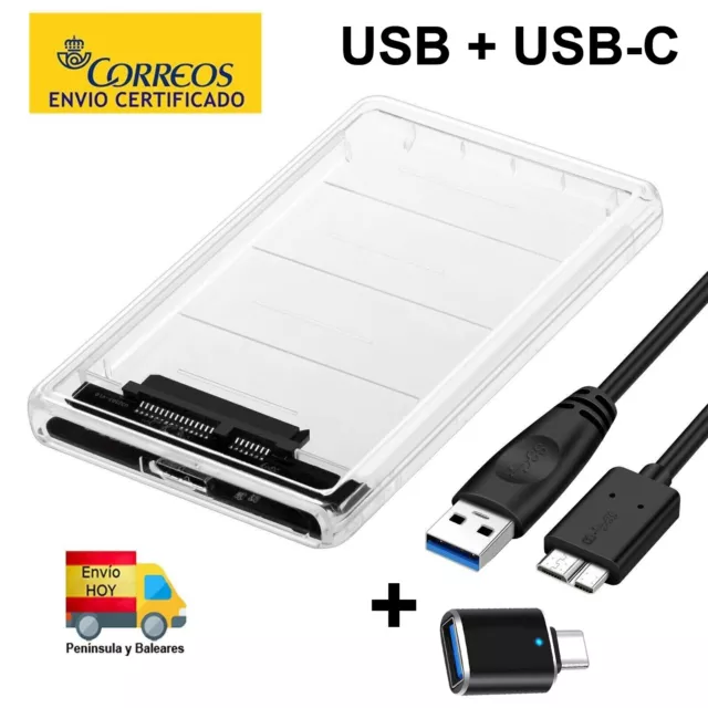 Caja de disco duro USB 3.0 a SATA III UASP carcasa SSD de 2,5 + ADAPTADOR USB-C