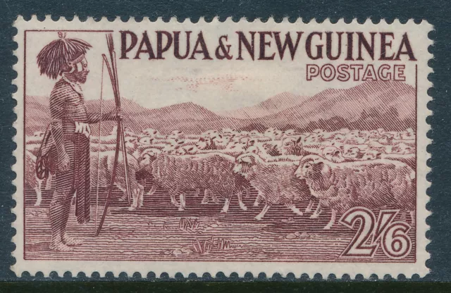 1952 PAPUA NEW GUINEA 2/6d BROWN PURPLE MINT HINGED MH SG13