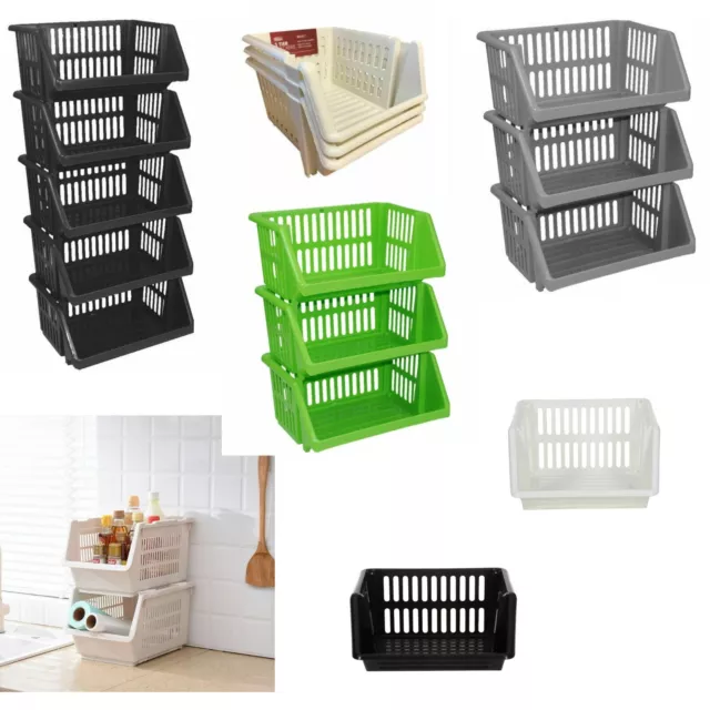 Kitchen Storage Plastic Stackable Baskets 35cm Fruit Vegetable Rack Kitchen