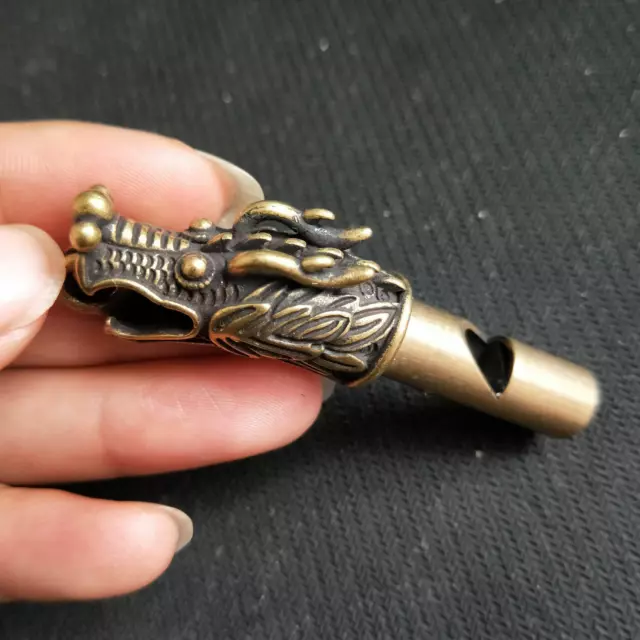 Exquisite Chinese Pure copper Hand Carved Dragon statue Loud Whistle