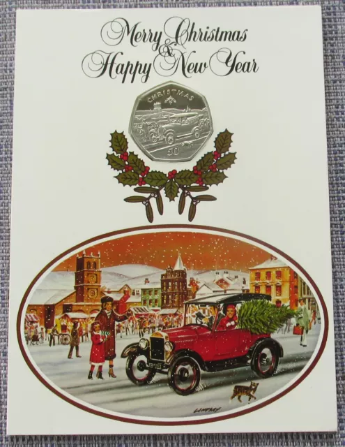 ISLE OF MAN  1983  diamond finish, Christmas 50p housed in Xmas card with CoA