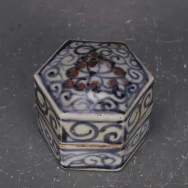 Chinese Ming Blue and White Porcelain Red Lotus Ink Box Rouge Box 1.97 inch
