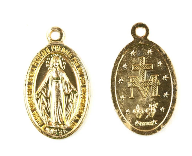 Miracolous medal Virgin Mary gold colour made in italy cm 1.8x1.2 new