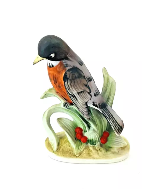 Vintage Lefton China Red Robin KW464 Hand Painted Porcelain Bird Figurine Japan