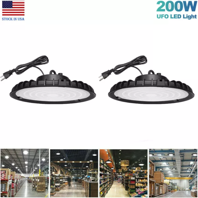 2Pack 200W UFO LED High Bay Light Workshop Factory Warehouse Lighting Lamp 6000K