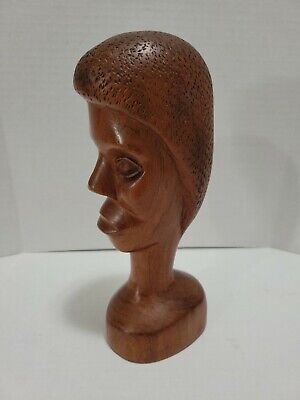 Exotic Hand Carved Solid Wood African Tribal Art Sculpture Head Bust Statue 8.5"