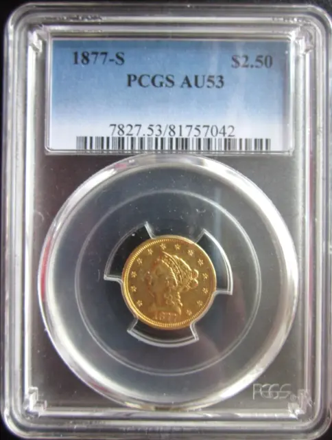 1877-S Liberty Head Quarter Eagle $2.5 Dollar Gold San Francisco Mint Pcgs Au53