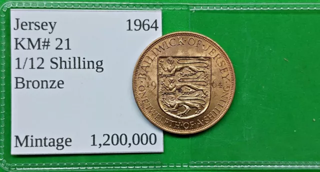 World Foreign Old British UNC. Jersey 1/12 Shilling Coin 1964 KM#21 !!