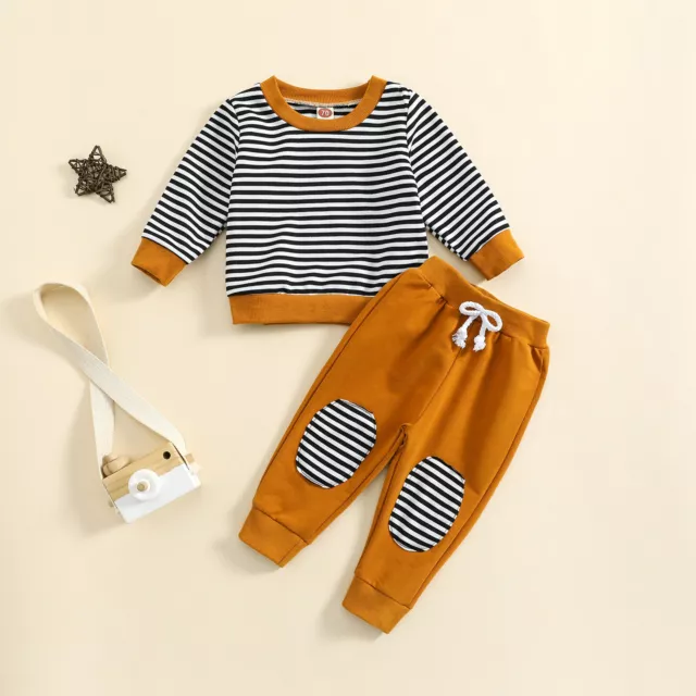 Newborn Toddler Kids Boys Striped Long Sleeve Top T Shirt Pants 2Pcs Outfit Set