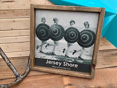 Rustic Style Parasol Girls on Beach Wooden Sign Home Decor Framed - 12"x12" READ