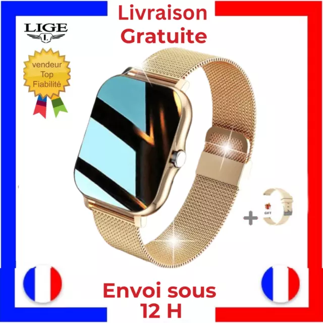 Montre Connectée Sport Homme Femmes Écran Tactile Bluetooth Fitness +2 Bracelets