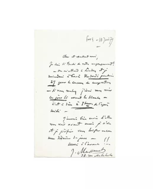 Jules MASSENET / Lettre autographe signée / Concours de composition / Paris