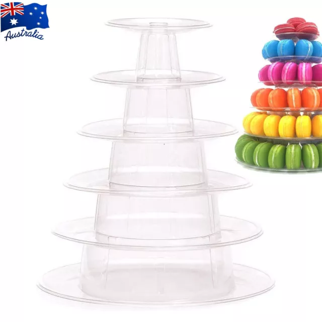 6 Tier Round Macaron Tower Cake Stand PVC Tray Display Rack for Wedding Birthday