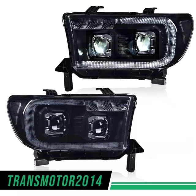 2Pc Dual LED Projector Headlights Fit For 07-13 Tundra 08-17 Sequoia Black/Smoke