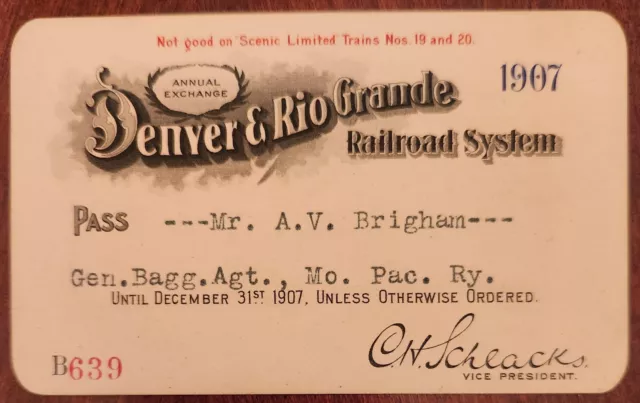 1907 Denver & Rio Grande Railroad System Pass