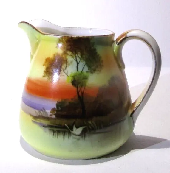 Vintage Nippon Creamer Scenic Lake Cottage Landscape Hand Painted mini vase jug