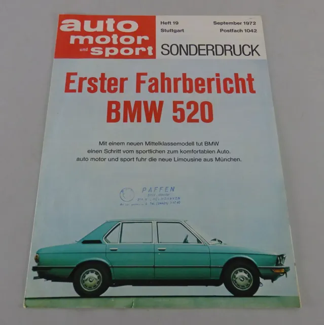 Prospetto / Brochure Auto Motore & Sport Fahrbericht BMW E12 520 Stand 1972