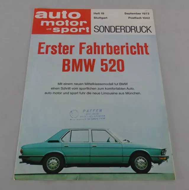Prospetto / Brochure Auto Motore & Sport Fahrbericht BMW E12 520 Stand 1972