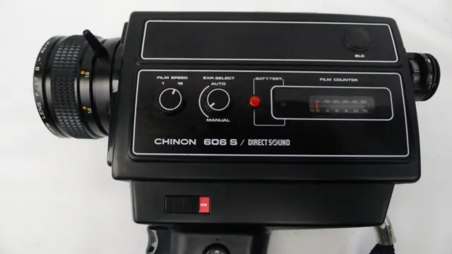 Chinon 606S pellicola 8 mm cinecamera suono diretto + custodia e istruzioni in pelle morbida