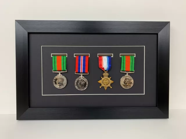 Military World WarSport Medal Display 3D Box Frame for Four medal in black mount