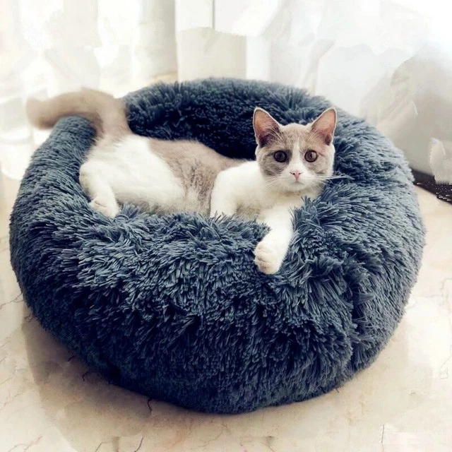 Lit rond en peluche doux pour animal de compagnie chat et chien, panier