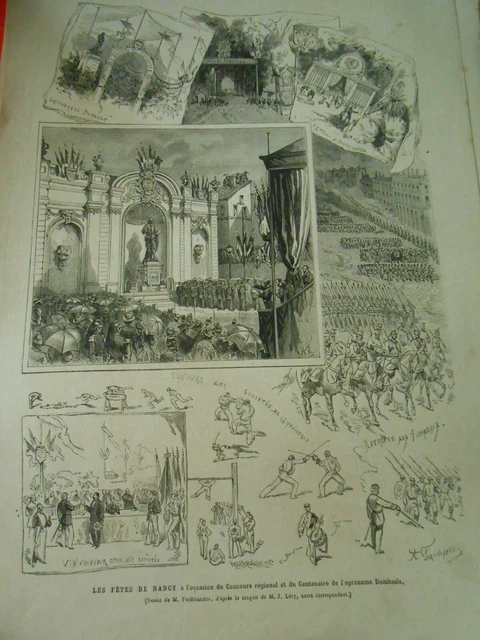 Gravure 1877 - Les fêtes de Nancy à l'occasion Centenaire de l'agronome Bombasle