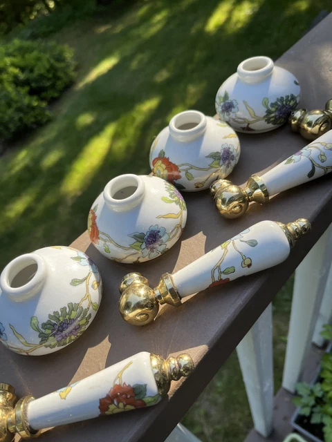 Porcelain brass faucet handles with covers bathtub sink floral
