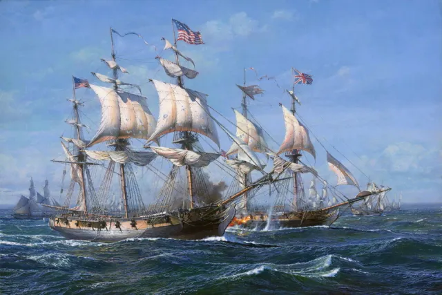 Old Ship Naval Battle Oil painting Art Giclee Printed on Canvas P1243