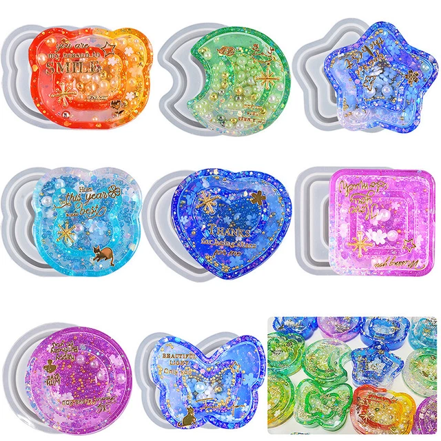 Double Layer Cute Shape Quicksand Ornaments Silicone Mold Films Moon Star Bear