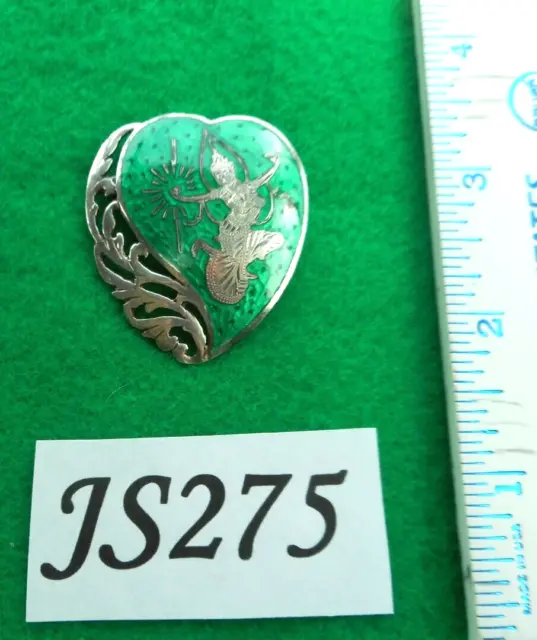 Vintage Sterling Silver 925 Jewelry Pin Brooch Siam Green Enamel Dancer JS275