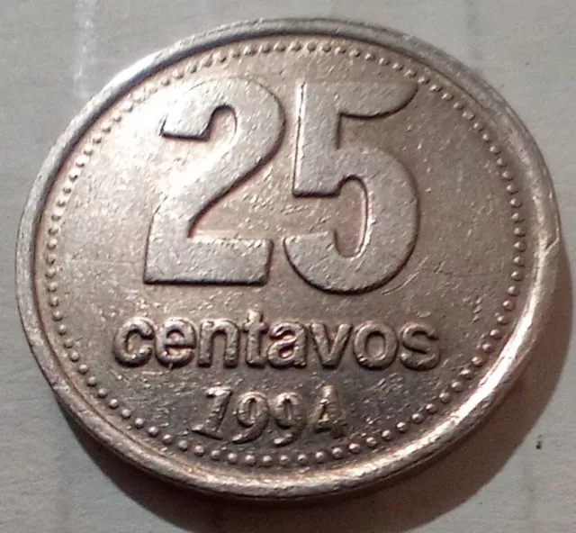 Argentina Coin 25 Cents Centavos 1994 Nonmagnetic Copper - nickel 24.2mm