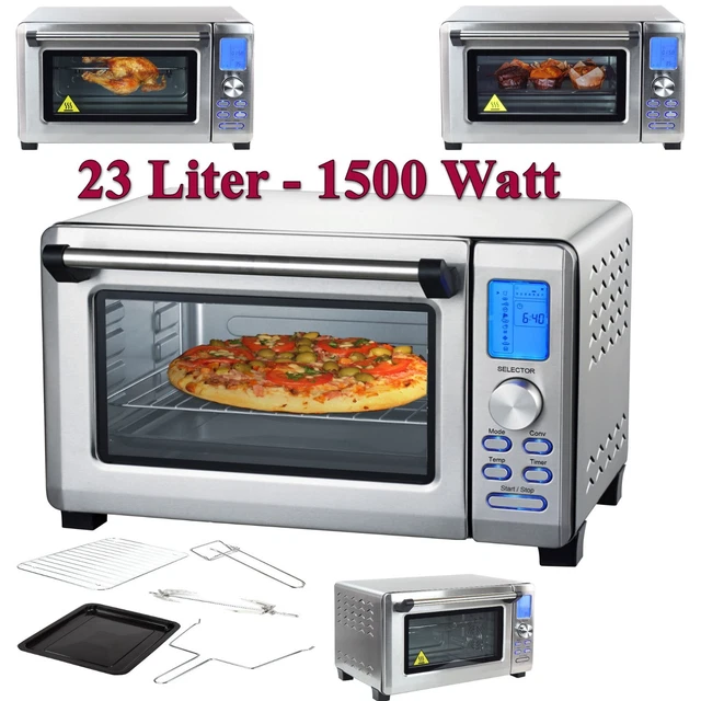 23 Liter Edelstahl Backofen mit Umluft und Drehspieß SY