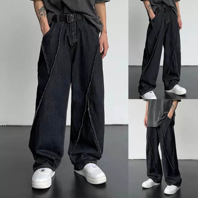 Jeans Hip Hop da uomo con pantaloni streetwear patchwork strappati vestibilità