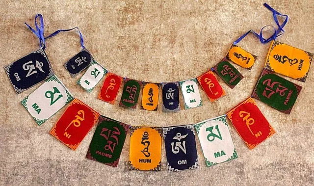 OM MANI PADNE HUM Mantra Wisdom Prayer Flags Traditional Tibetan Buddhist Banner